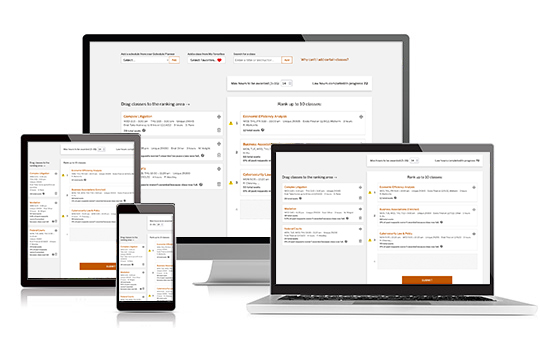 New student schedule planner on various screen sizes